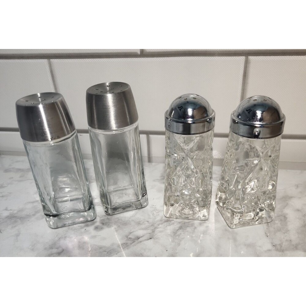 2 Sets Of Vintage Anchor Hocking Salt and Pepper Shakers Precut Classic Dining